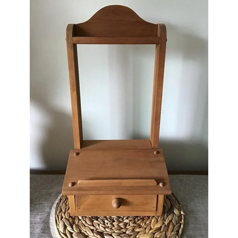 Vintage Wooden Cookbook Stand w/ Drawer Wall Mount Book Rest Farmhouse Decor